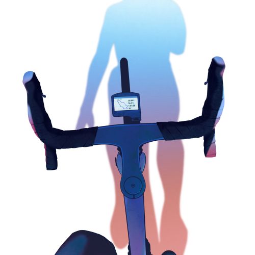 Road bike handlebar and cycling computer with shadow of cyclist by Yogi Fahmi Riandito