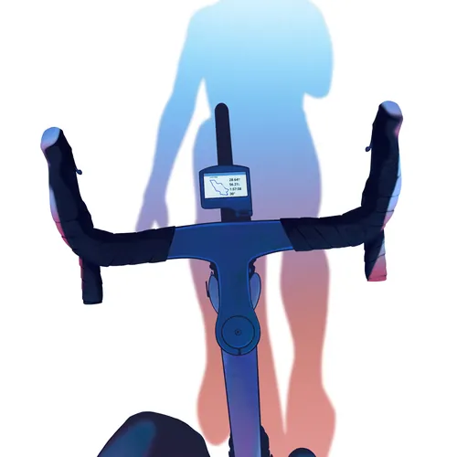 Road bike handlebar and cycling computer with shadow of cyclist by Yogi Fahmi Riandito