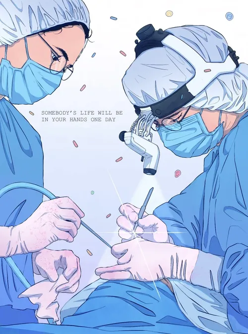 Surgeons performing surgery wearing masks and gloves by Yogi Fahmi Riandito