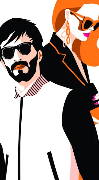 Stylish man and woman wearing sunglasses illustration by Yordanka Poleganova