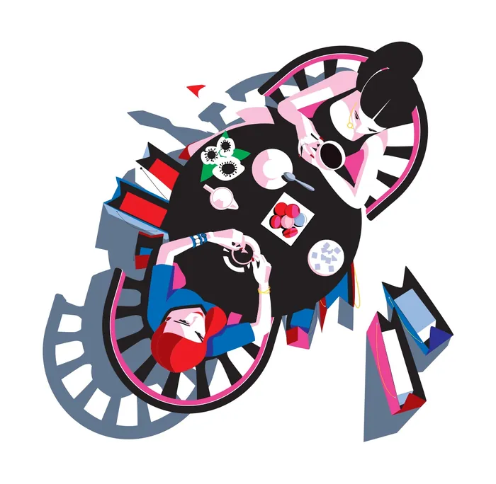 Top view of a man and woman playing video games by Yordanka Poleganova