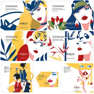 Colorful stylized female faces with animal motifs and botanical shapes by Yordanka Poleganova