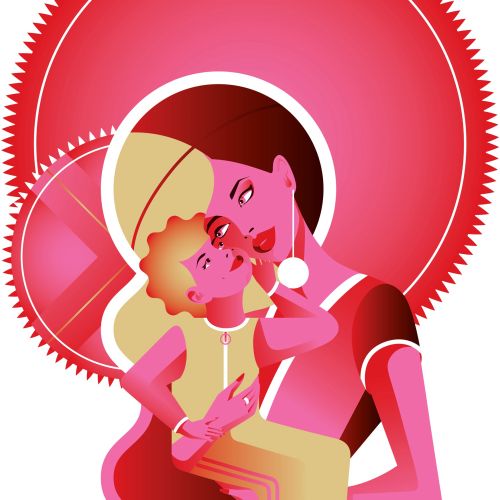 Vector illustration of mother and daughter relationship 