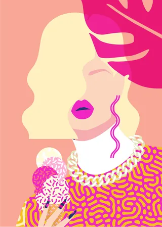 Abstract woman holding pink ice cream cone by Yordanka Poleganova
