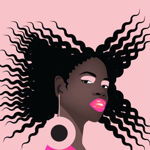 Stylized woman with curly hair and large earrings by Yordanka Poleganova