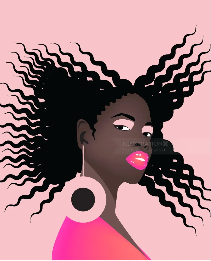 Stylized woman with curly hair and large earrings by Yordanka Poleganova