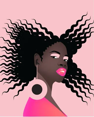 Stylized woman with curly hair and large earrings by Yordanka Poleganova