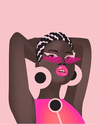 Digital portrait of a woman with pink sunglasses and bold makeup by Yordanka Poleganova