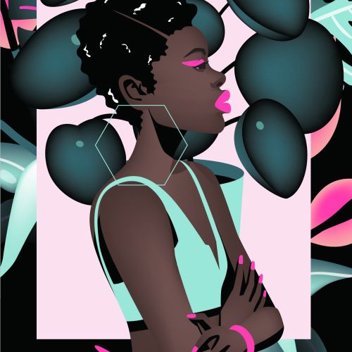 Stylized portrait of woman with balloons by Yordanka Poleganova