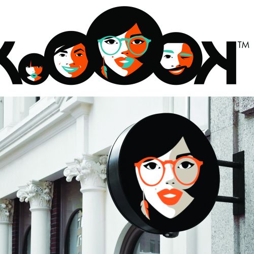 Kook logo with stylized female faces on sign and text by Yordanka Poleganova