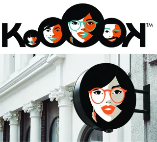 Kook logo with stylized female faces on sign and text by Yordanka Poleganova