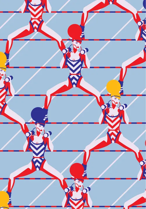 Painting of Girl Circus with dumbbells
