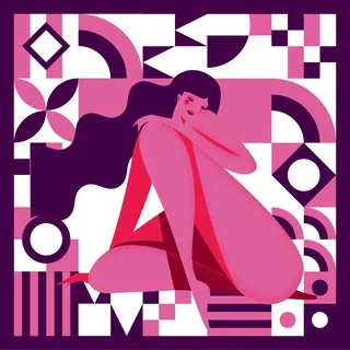 Abstract female figure surrounded by geometric shapes by Yordanka Poleganova