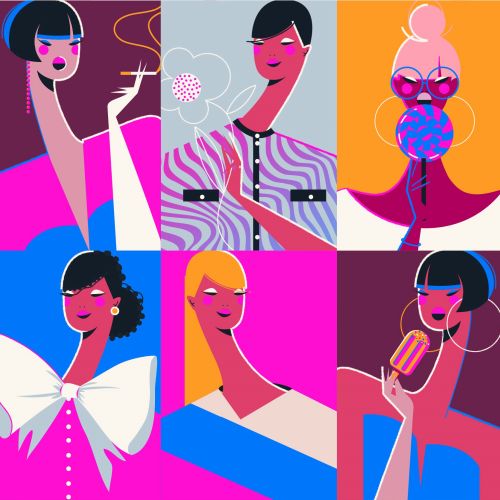 Stylized colorful portraits of women with accessories by Yordanka Poleganova