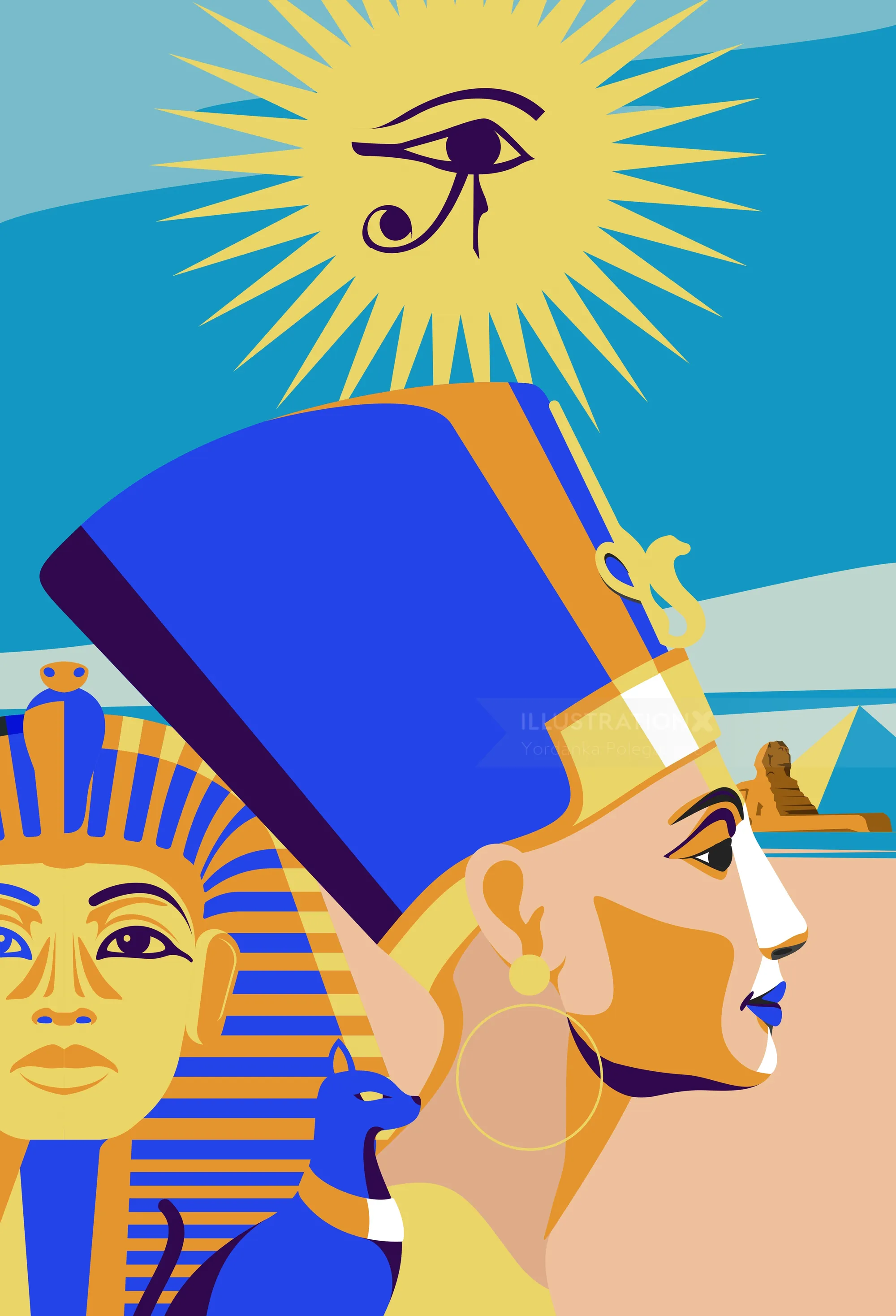Ancient Egyptian royal portraits with Eye of Horus symbol by Yordanka Poleganova