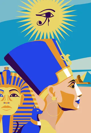 Ancient Egyptian royal portraits with Eye of Horus symbol by Yordanka Poleganova