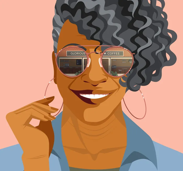 Portrait of smiling woman with reflective sunglasses by Yordanka Poleganova