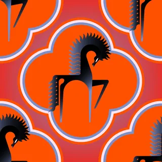 Abstract stylized horse illustration on an orange background by Yordanka Poleganova