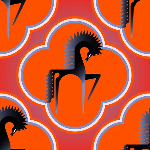 Abstract stylized horse illustration on an orange background by Yordanka Poleganova