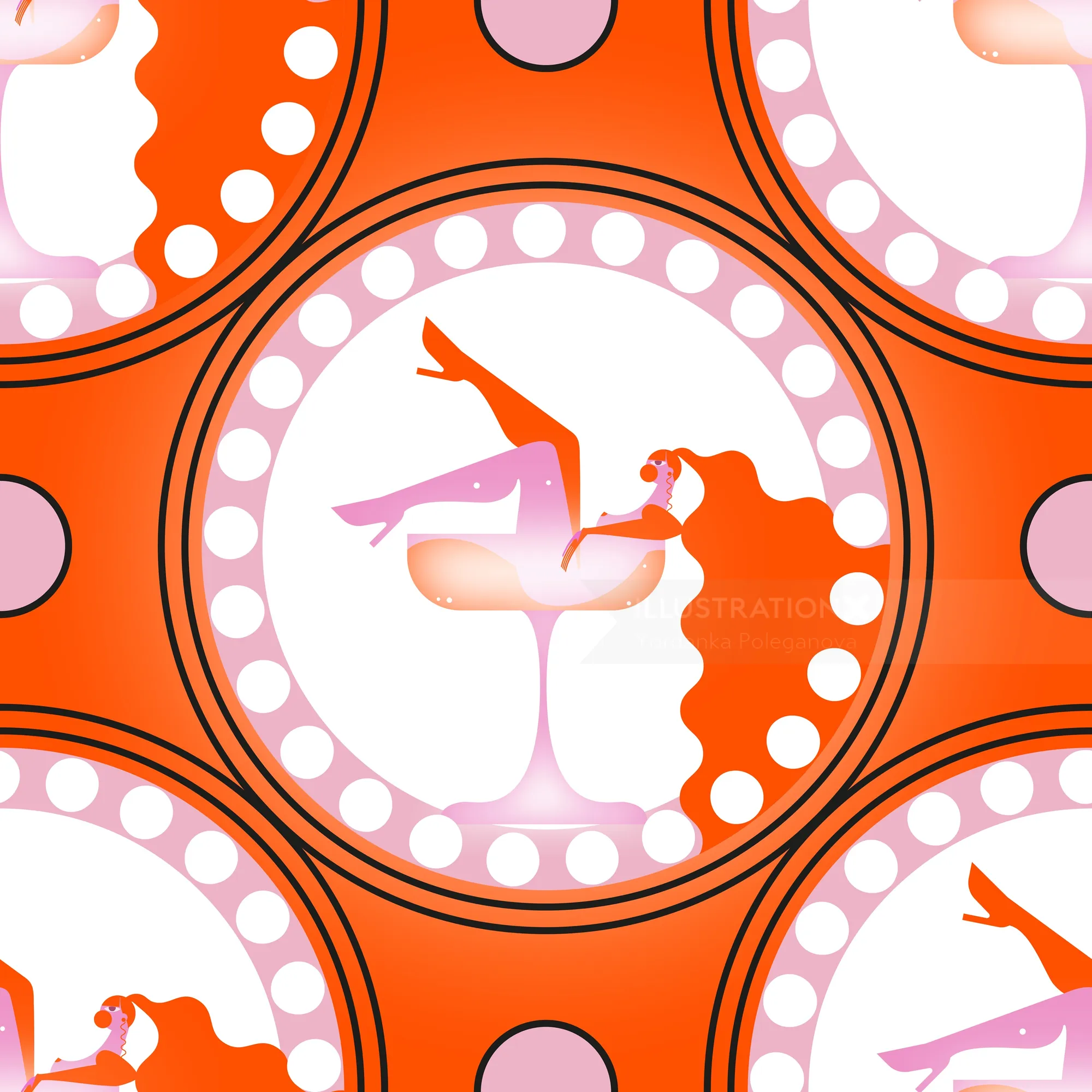 Illustration of a woman reclining in a cocktail glass with red hair by Yordanka Poleganova