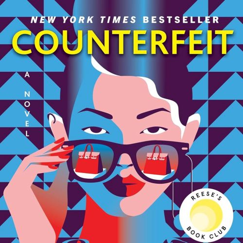 Counterfeit book cover with stylized woman wearing sunglasses and necklace.