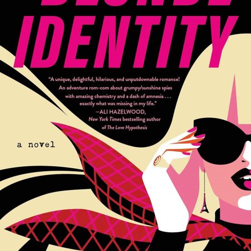 The Blonde Identity book cover with a blonde woman in sunglasses.