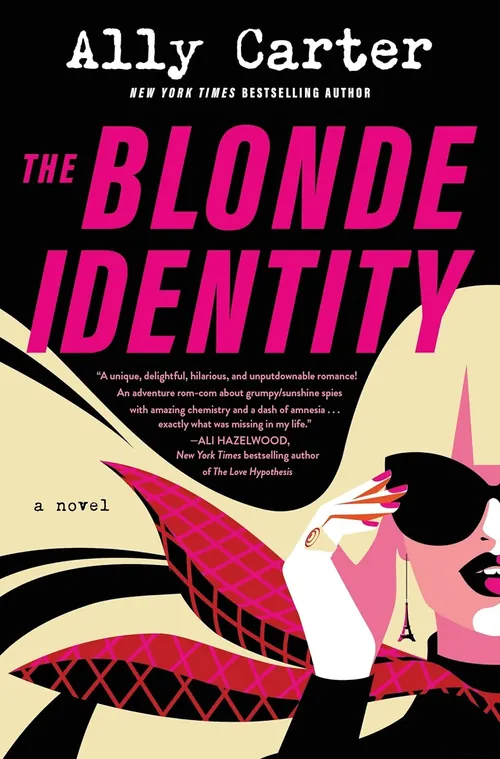 The Blonde Identity book cover with a blonde woman in sunglasses.