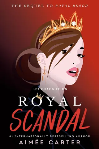 Crowned woman with jewelry and intense expression on red background