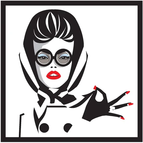 Stylish woman with glasses, headscarf, and red lipstick by Yordanka Poleganova