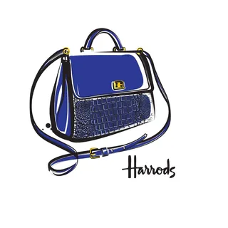 Illustration of a blue handbag signed by Yordanka Poleganova