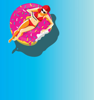 一个女人坐在游泳池里的插图