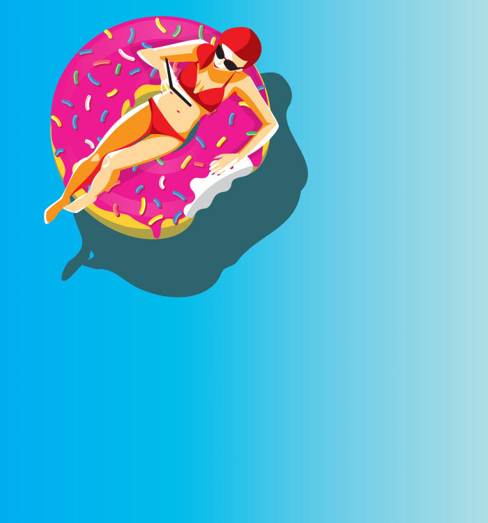 Ilustração de uma mulher sentada na piscina
