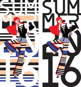 Stylish woman in striped clothes with summer text by Yordanka Poleganova