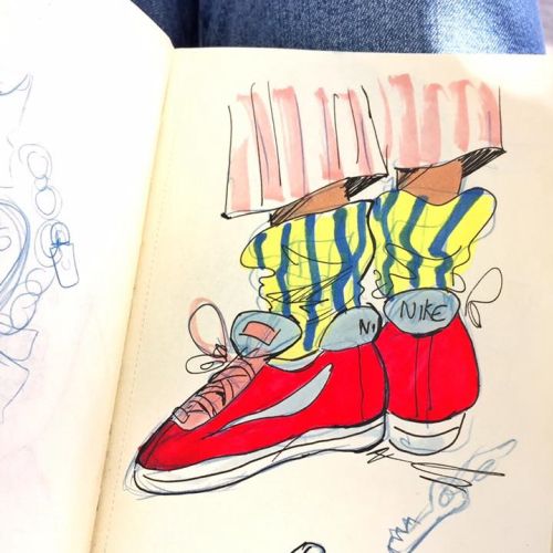 Live drawing of red sneakers 