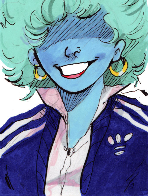 Portrait art of blue hair girl 