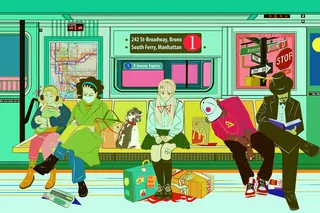 Illustration of diverse passengers riding New York Subway Line 1