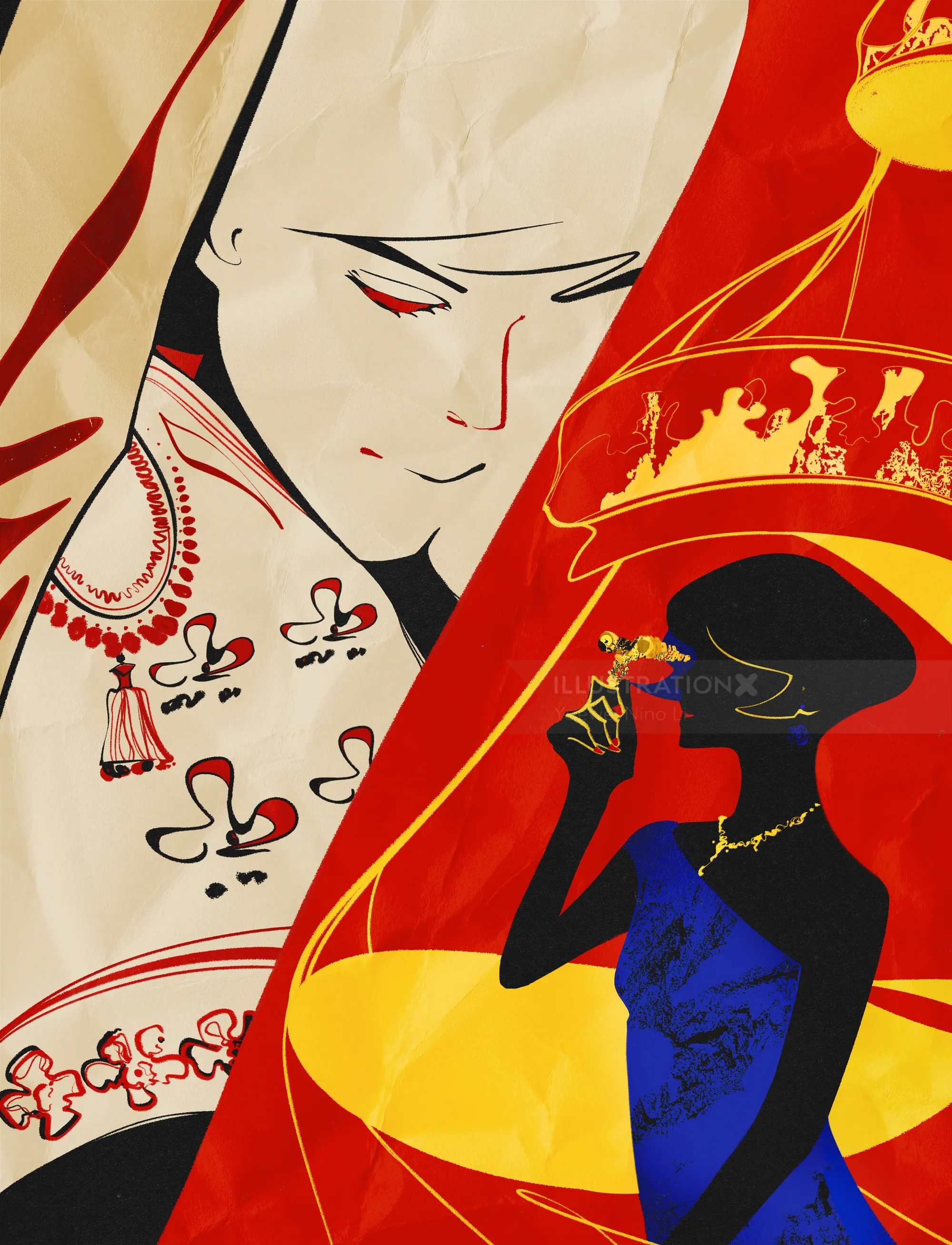 Illustration of Lady Ashley with bullfighters in Pamplona, Spain