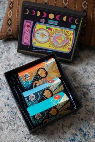 Kodak one-time camera packaging with colorful geometric designs