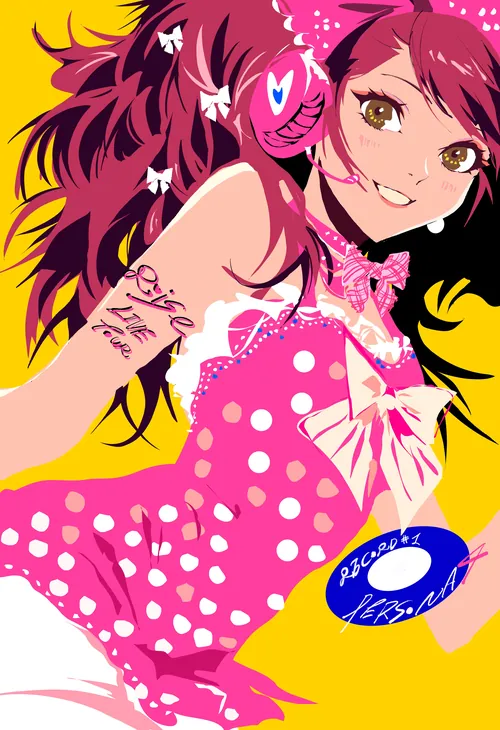 Anime girl with pink hair and polka dot dress by Yuewei Nino Li