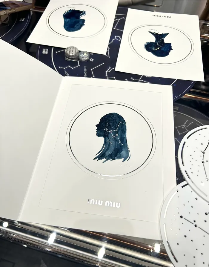 Artistic silhouette portraits on white paper at MIU MIU event