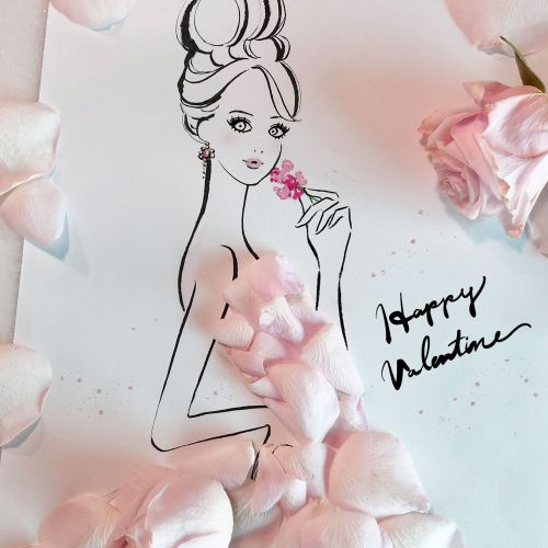 Fashion portrait of woman with pink flower petals as dress