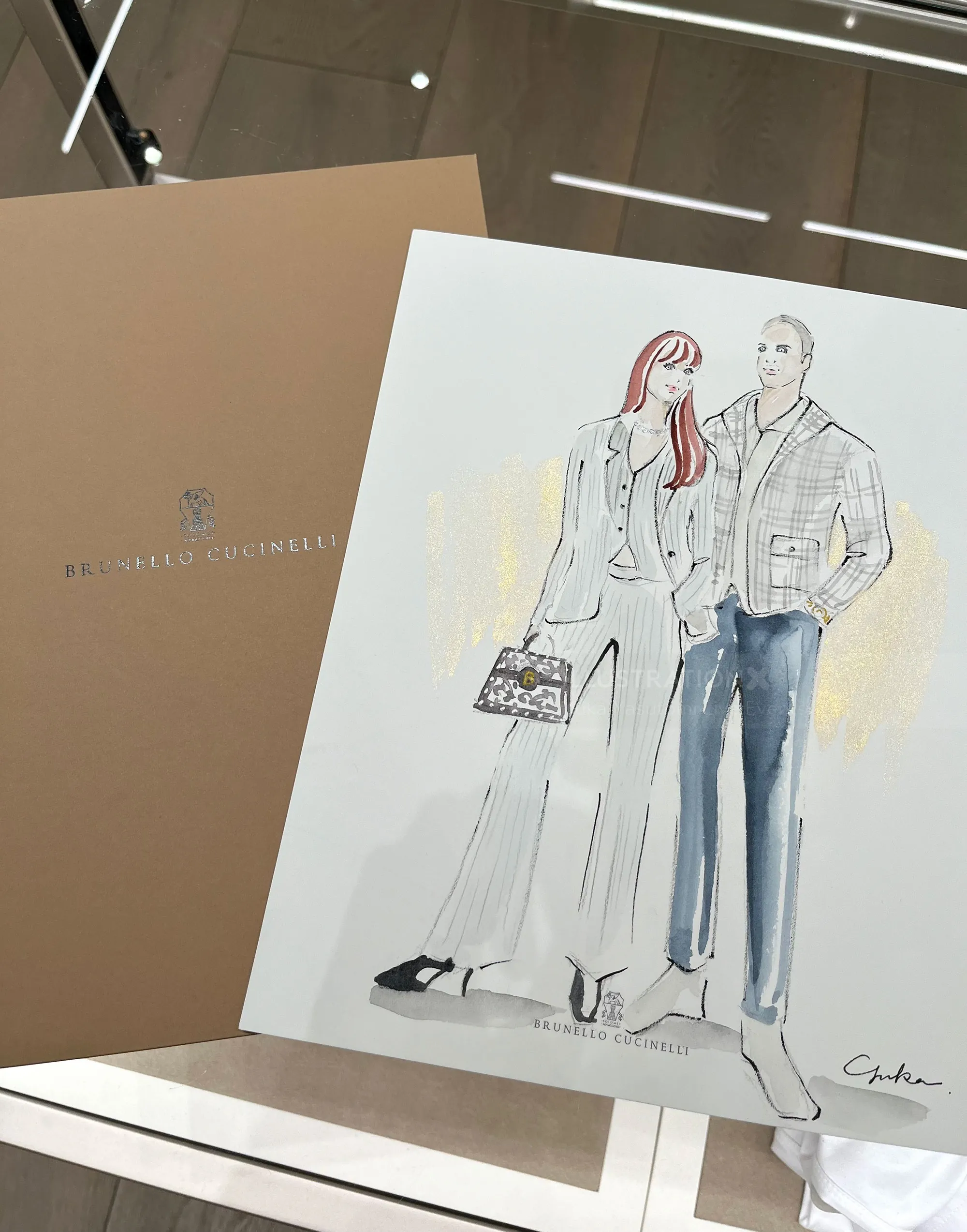 Fashion illustration of man and woman in stylish outfits