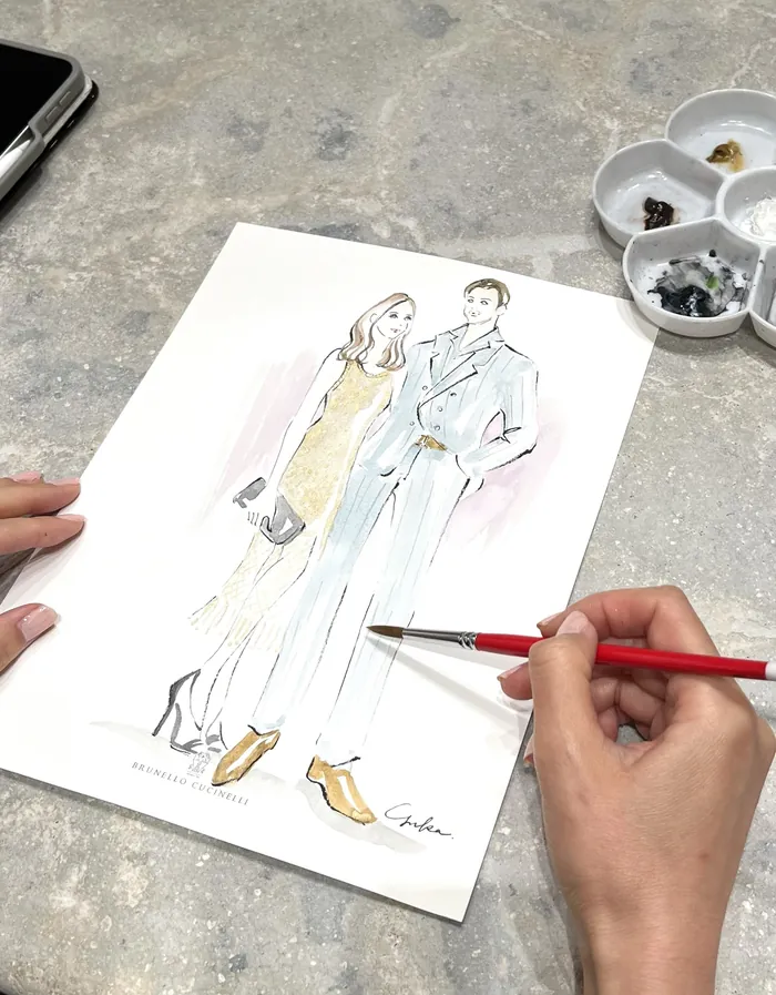 Hand painting fashion illustration of man and woman outfits