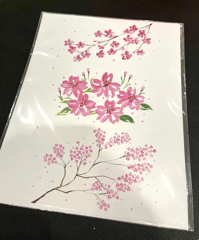 Illustration of pink cherry blossom branches on white background