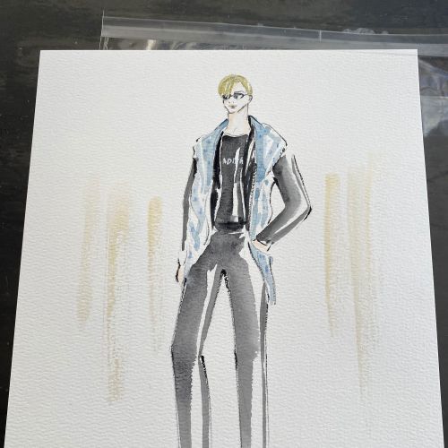 Fashion illustration of a model in stylish casual outfit
