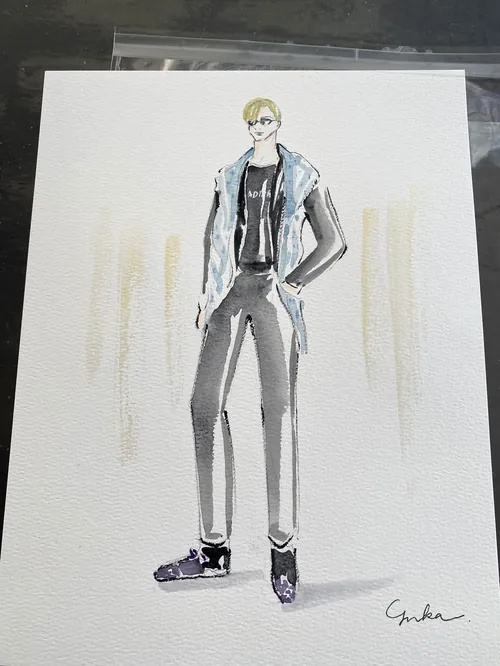 Fashion illustration of a model in stylish casual outfit