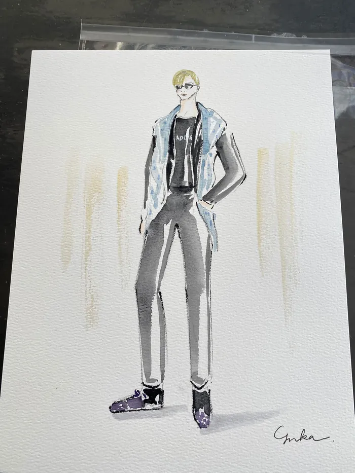 Fashion illustration of a model in stylish casual outfit