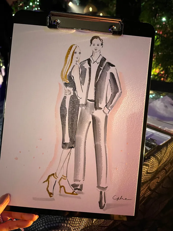 Stylish fashion illustration of a man and woman posing together