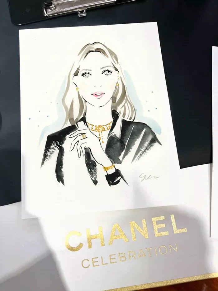 Illustration of a woman wearing Chanel jewelry and clothing