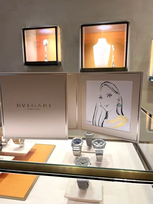 Bulgari watches and jewelry displayed in luxury store setting
